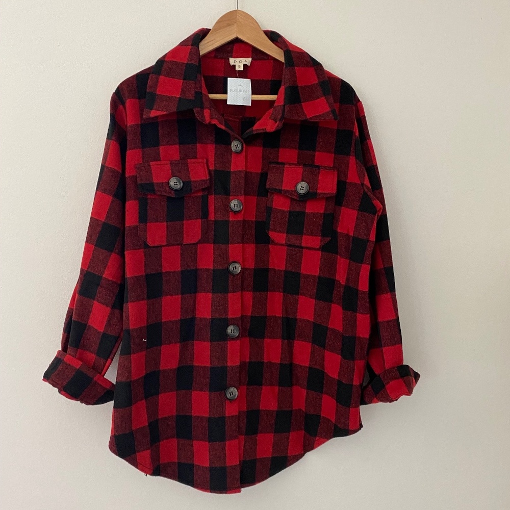 POL Buffalo Plaid Shacket, size S
